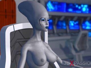 Sci-fi femeie extraterestru joacă cu negru scolarita în spațiu.