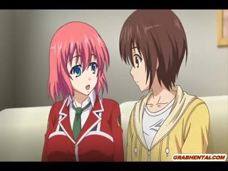 Łysy adolescent anime standing pieprzony za cycate koedukacyjne w the łazienka