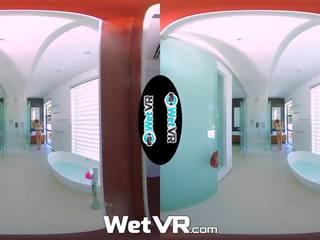 Wetvr szczęśliwy zawieszony pełzanie virtual realność kąpiel pieprzyć i wytrysk