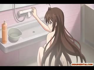 Kails puisis anime stāvoklis fucked a krūtainas coed uz the vannas istaba
