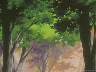 Zierlich anime divinity mit perfekt blau augen buckel im die wald