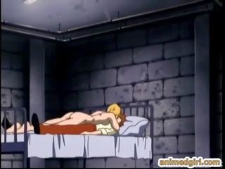 Roped anime threesome dildoed pussy