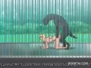 Krūtainas anime meita cunt pavirši grūti līdz monstrs pie the zoo