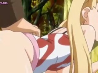 Blondinė sausainis anime gauna pounded