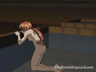 Raudonas trumpaplaukis anime homoseksualus gauti analiniu išgręžtas iki a didelis putz šuniškas stilius