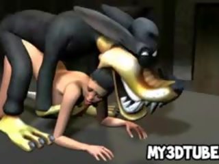 Siêu 3d phim hoạt hình cậu bé tóc nâu enchantress được fucked lược qua một chó sói