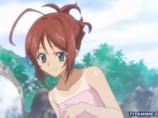 Tóc đỏ hentai người yêu được fondled trên cô ấy smashing bồn tắm