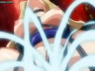 Svázaný nahoru anime blondýnka stříkat