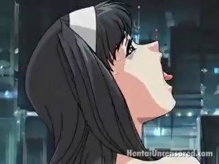 Long Haired Brunette Hentai enchantress Giving Head Job And