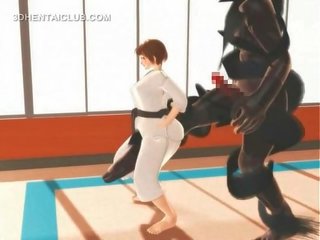Hentai karate querido a engasgar em um maciço prick em 3d