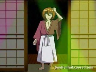 Voluptuoso anime homossexual expondo sua voluptuoso corpo