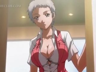 Shorthaired hentai damsel boobs teased by her superior GF