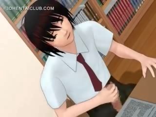 Rüstig anime teenager fickt groß dildo im bibliothek