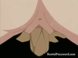 Mooi blondine anime meisje krijgen ingesnoerde vastgrijpen doorgedrongen door een dik lid